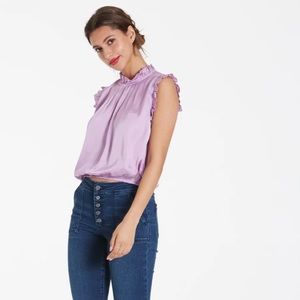 NWT dear john Melissa silky top sz 2 ruffle neck & arm hole detail with elastic